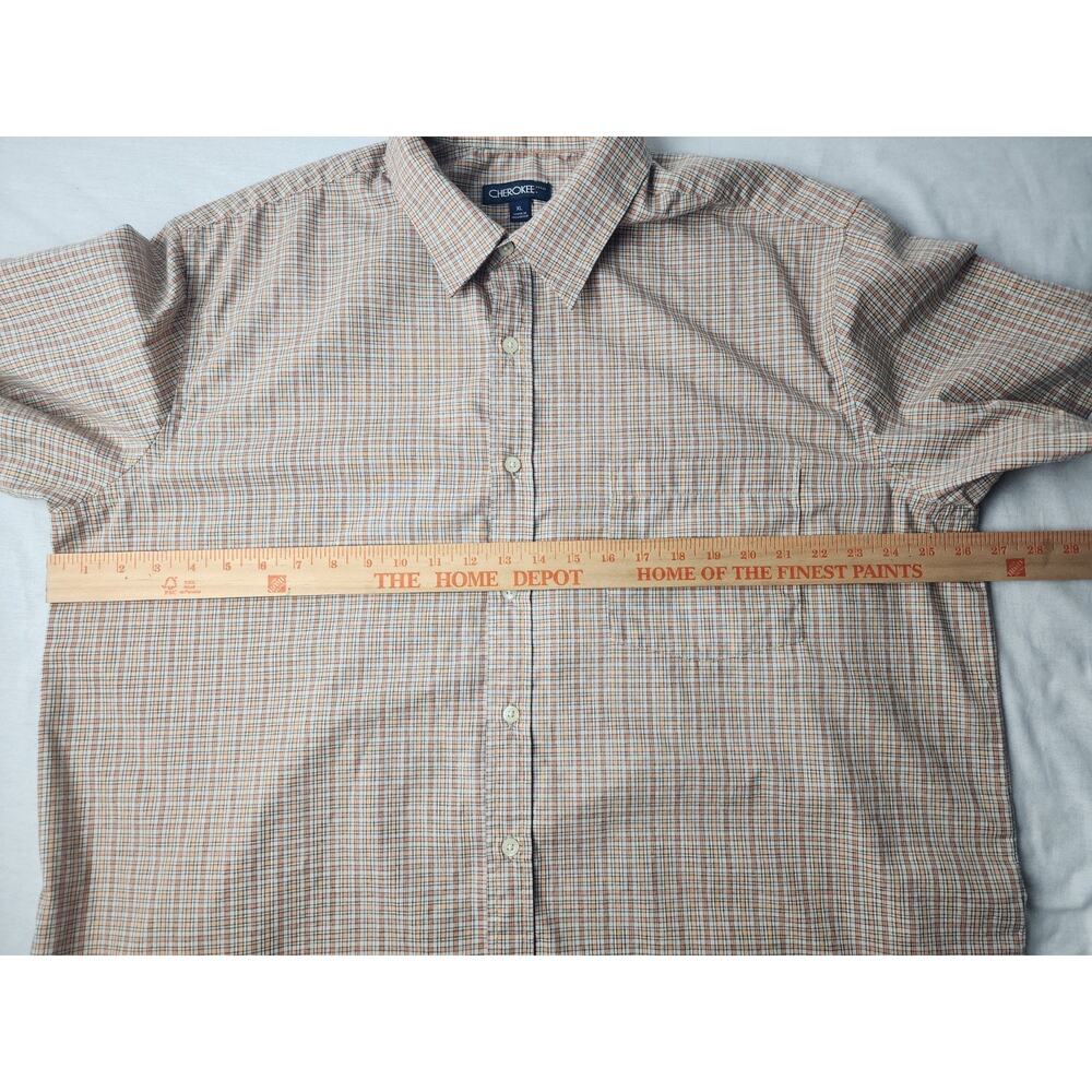 Cherokee Men's XL Orange Plaid Button Up Short Sleeve Shirt Retro Country Cotton - Picture 13 of 13